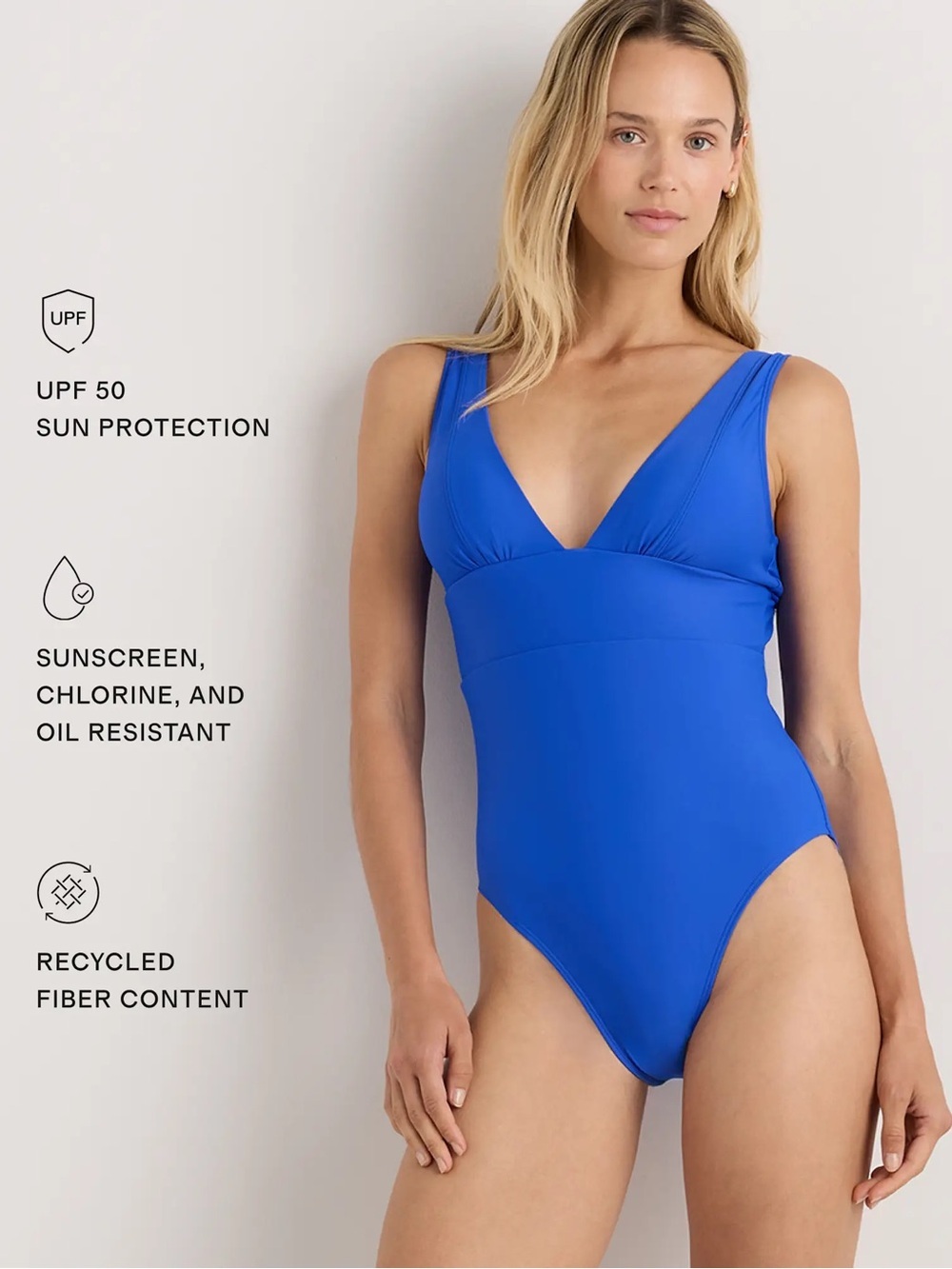 🆕 Quince Italian Plunge One-Piece Swimsuit Electric Blue Size M